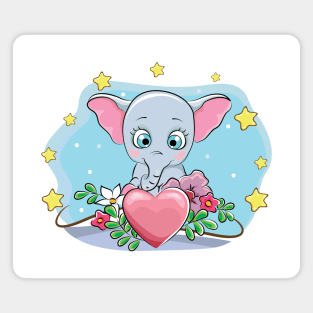 Cute elephant with heart and stars Magnet